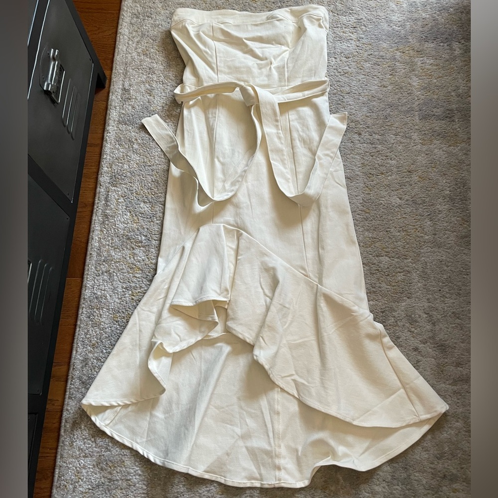 Strapless Cream Ruffle-Hem Women’s Dress